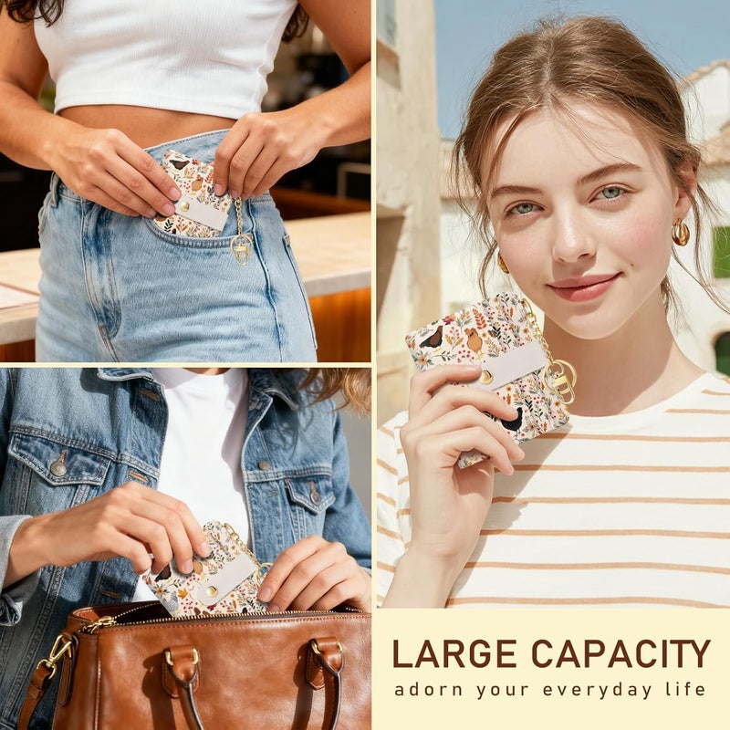 Jogjam Chicken Mushroom Leaves Rfid Women Wallet, Small Slim Thin Compact Credit Card Wallet, PU Leather Bifold Cash Wallet, Zipper Coin Pocket ID Window, Female Ladies Holiday Gifts - Image 2